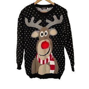 Remel Rudolph Reindeer Black Polka Dot Ugly Christmas Sweater Size Small S